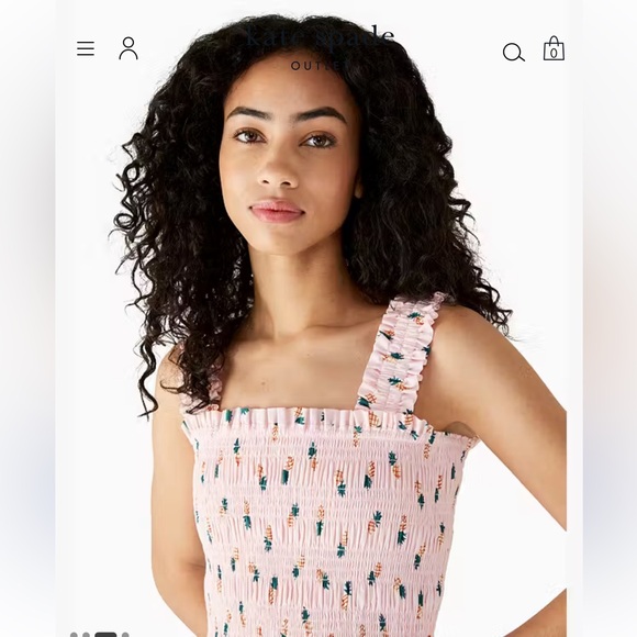 ♠️ Kate spade willow stretch poplin Pineapple 🍍 smock shirt ruffle tank Top XL - Picture 2 of 14